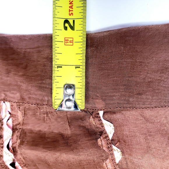 1950s Vintage Wife Brown Sheer Waist Apron Pink Trim with Pockets Retro Trad - Picture 6 of 12